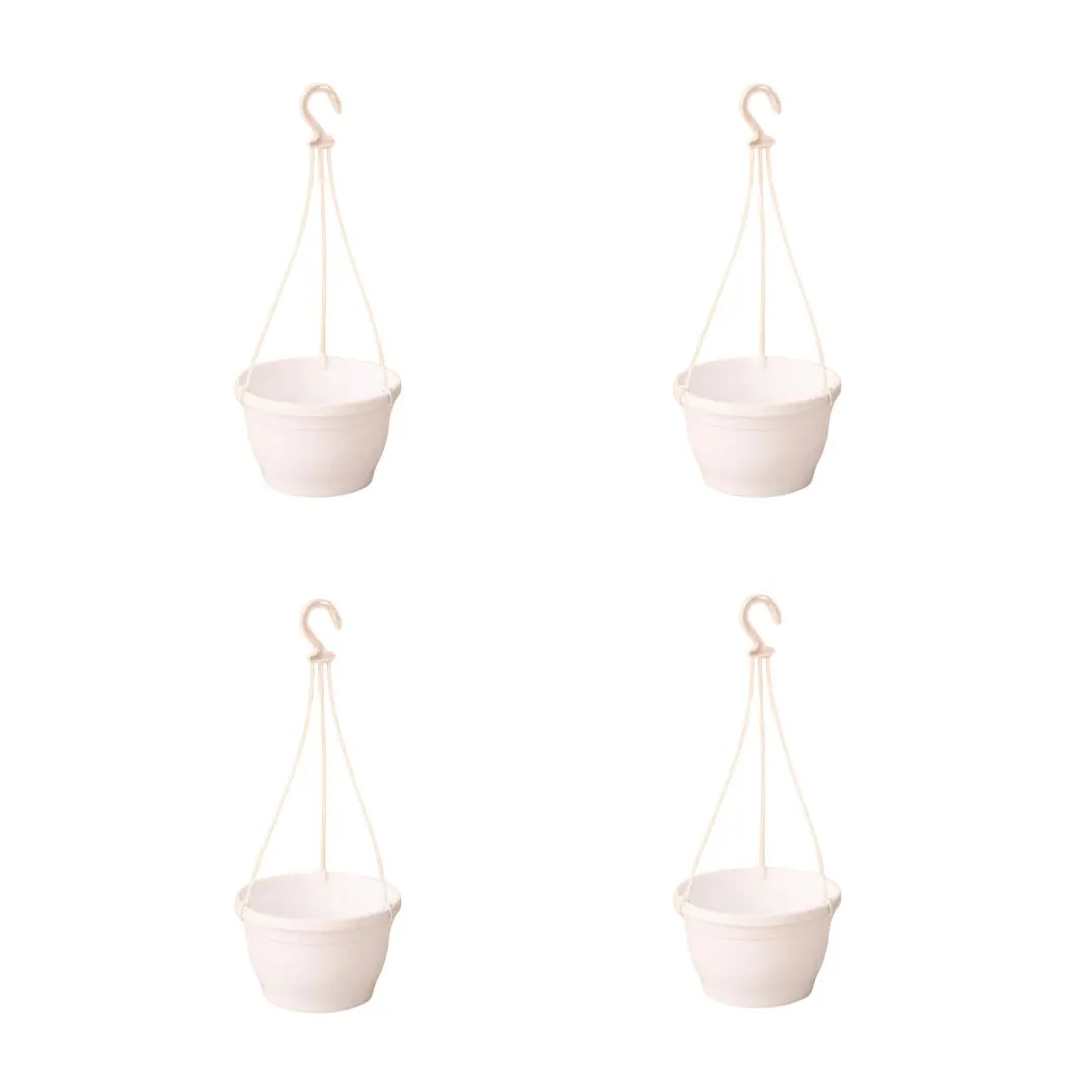 Set of 4 - 6 Inch White Premium Evara Hanging Plastic Pot
