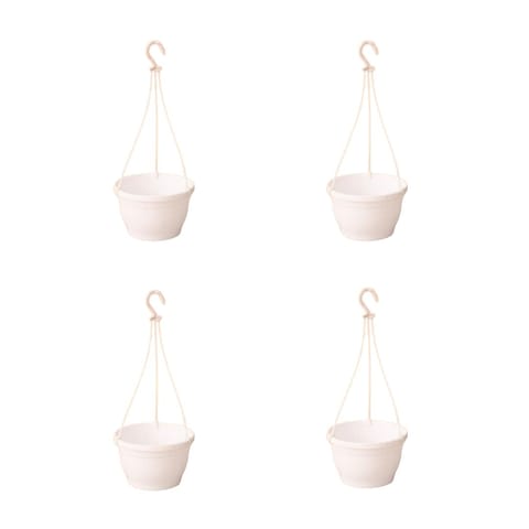 Set of 4 - 6 Inch White Premium Evara Hanging Plastic Pot