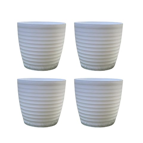 Set of 4 - 5 Inch White Avora Premium Plastic Planter