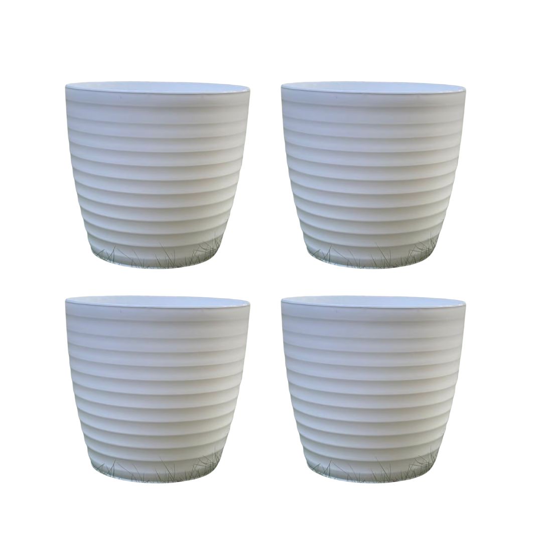 Set of 4 - 5 Inch White Avora Premium Plastic Planter