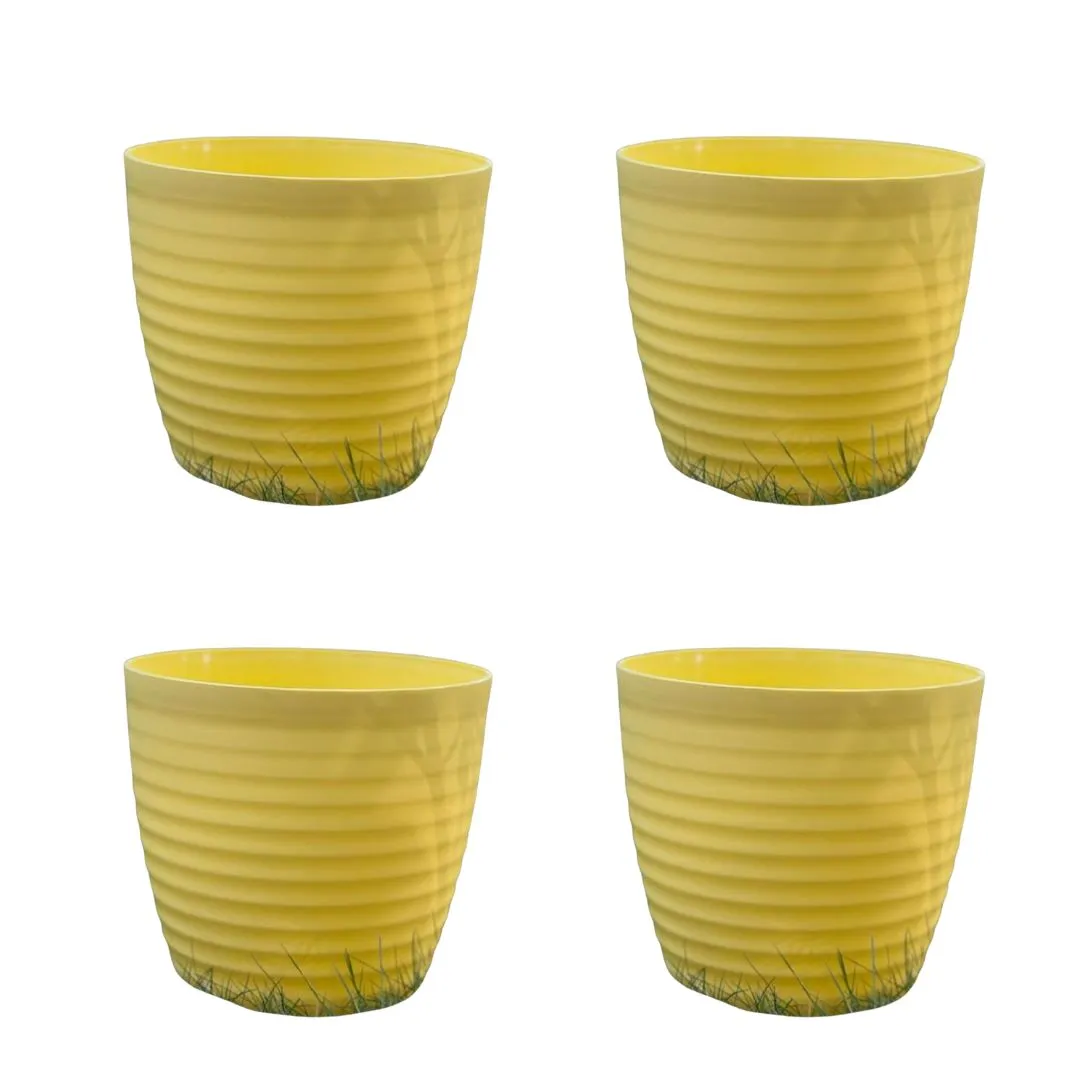 Set of 4 - 5 Inch Bloom Yellow Avora Premium Plastic Planter