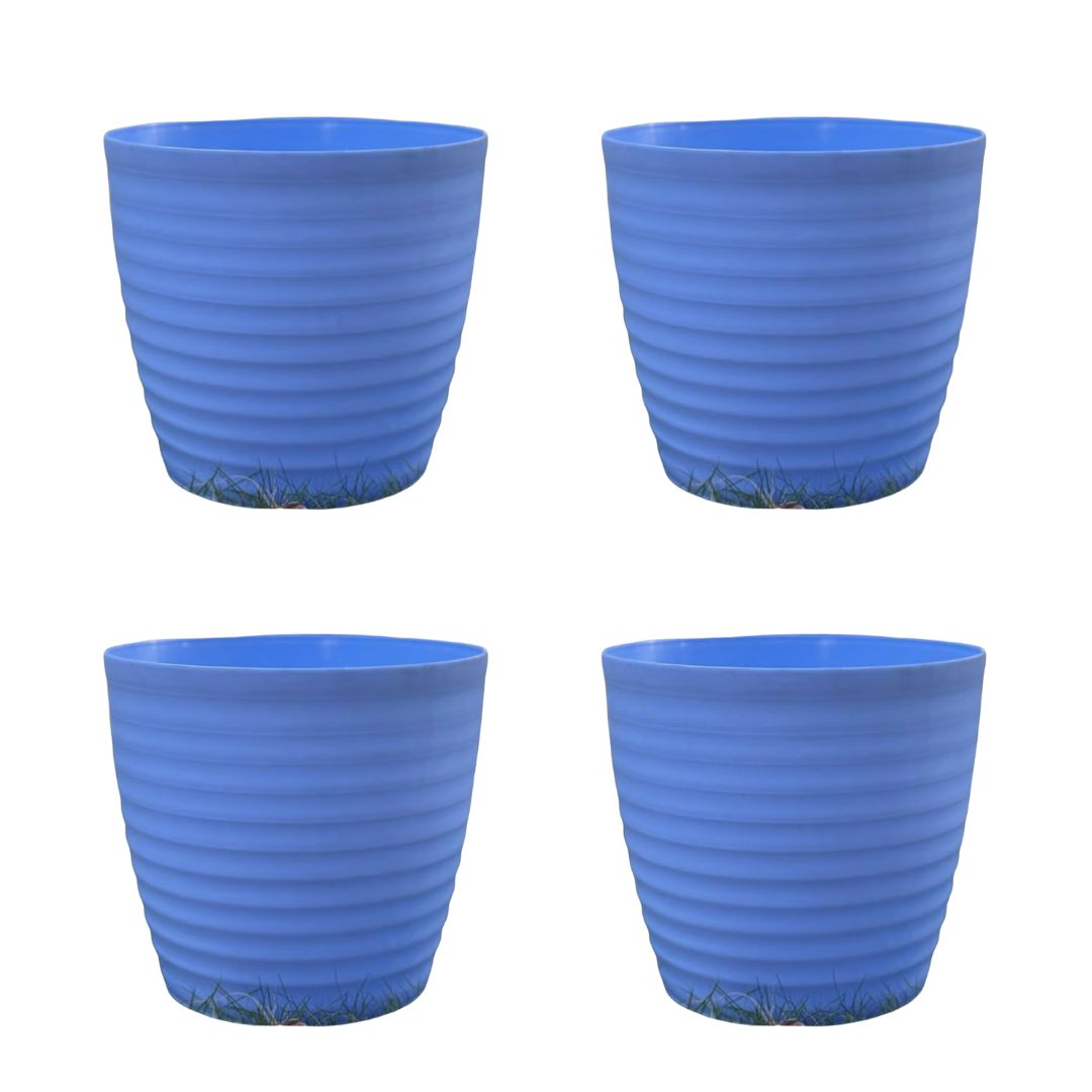 Set of 4 - 5 Inch Elvan Blue Avora Premium Plastic Planter