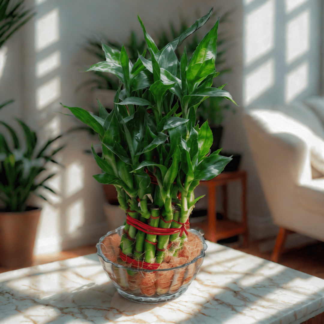 Gift Ready - 2 Layer Lucky Bamboo in Glass Bowl With a Chic Bag