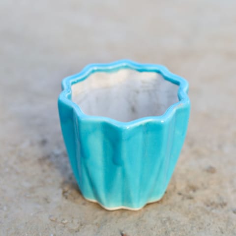 3 Inch Vibrant Sky Blue Ripple Designer Ceramic Pot