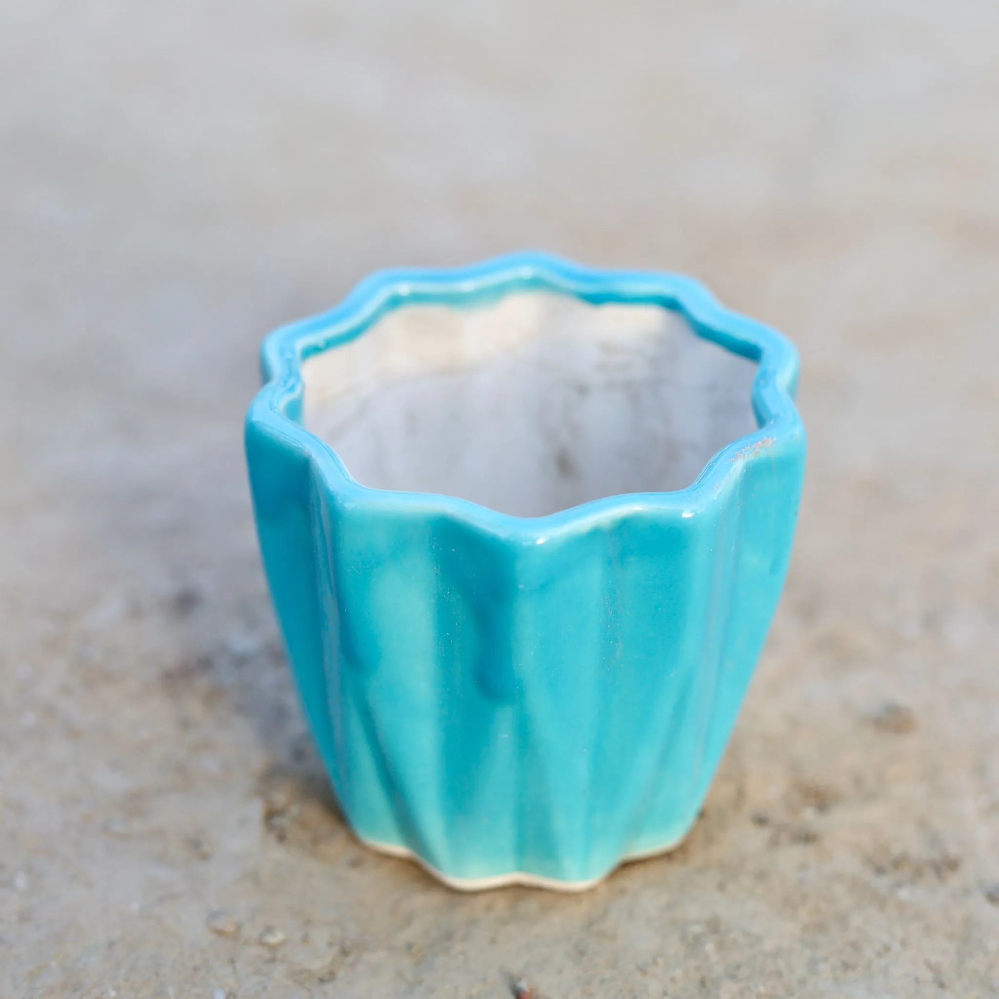 3 Inch Vibrant Sky Blue Ripple Designer Ceramic Pot