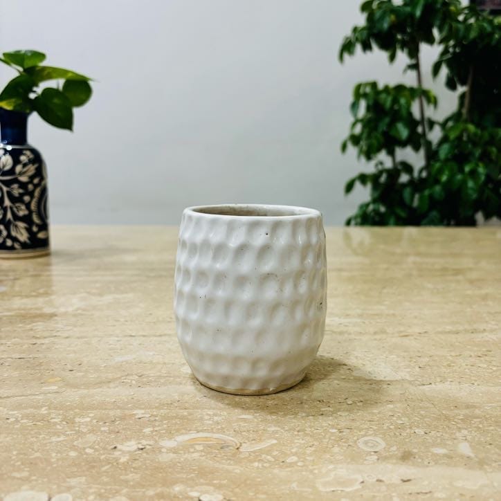 4 Inch White Modern Dimpled Ceramic Pot - Minimalist Glossy Succulent Pot, Indoor Flower Pot for Home and Office D cor