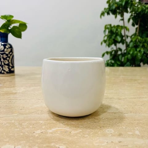 4 Inch Designer Glossy White Three Legged Pot - Minimalist Glossy Succulent Pot, Indoor Flower Pot for Home and Office D?cor