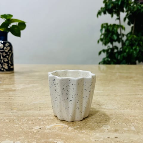 3 Inch Vibrant White Ripple Designer Ceramic Pot - Minimalist Glossy Succulent Pot, Indoor Flower Pot for Home and Office Decor