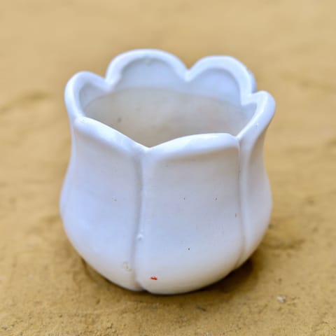 3.5 Inch White Tulip Designer Ceramic Pot - Minimalist Glossy Succulent Pot, Indoor Flower Pot for Home and Office D cor