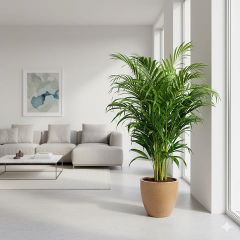 Areca XL (4-5 Ft) in 12 X 12 Inch Sandstone Premium Convessa Fiberglass Planter