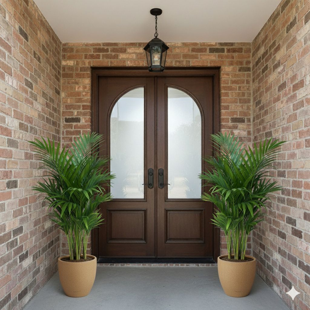Entrance Special - Set of 2 - Areca XL (4-5 Ft) in 12 X 12 Inch Sandstone Premium Convessa Fiberglass Planter