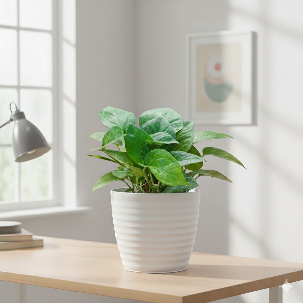 Money Plant Green in 5 Inch White Avora Premium Plastic Planter