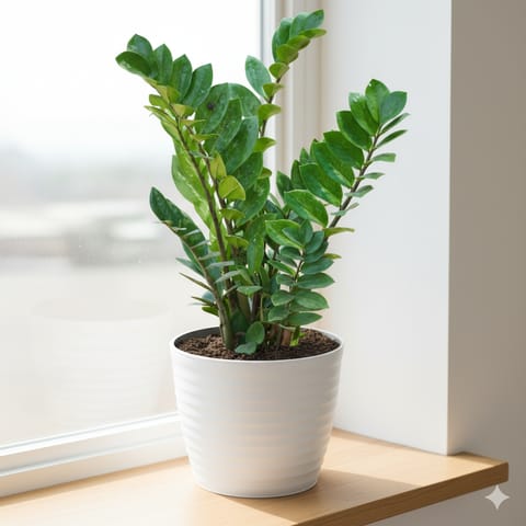 Zz Green in 5 Inch White Avora Premium Plastic Planter