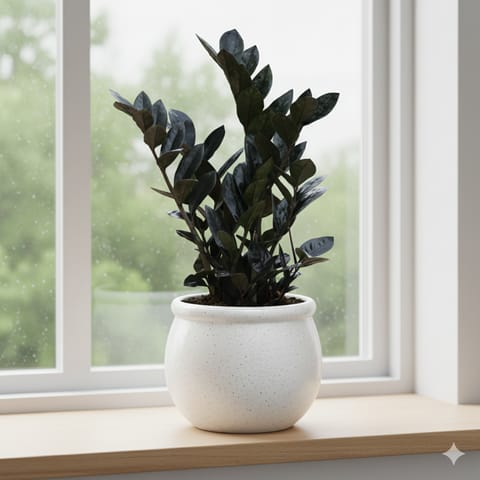Zz Black in 5 Inch Classy White Matki Ceramic Pot