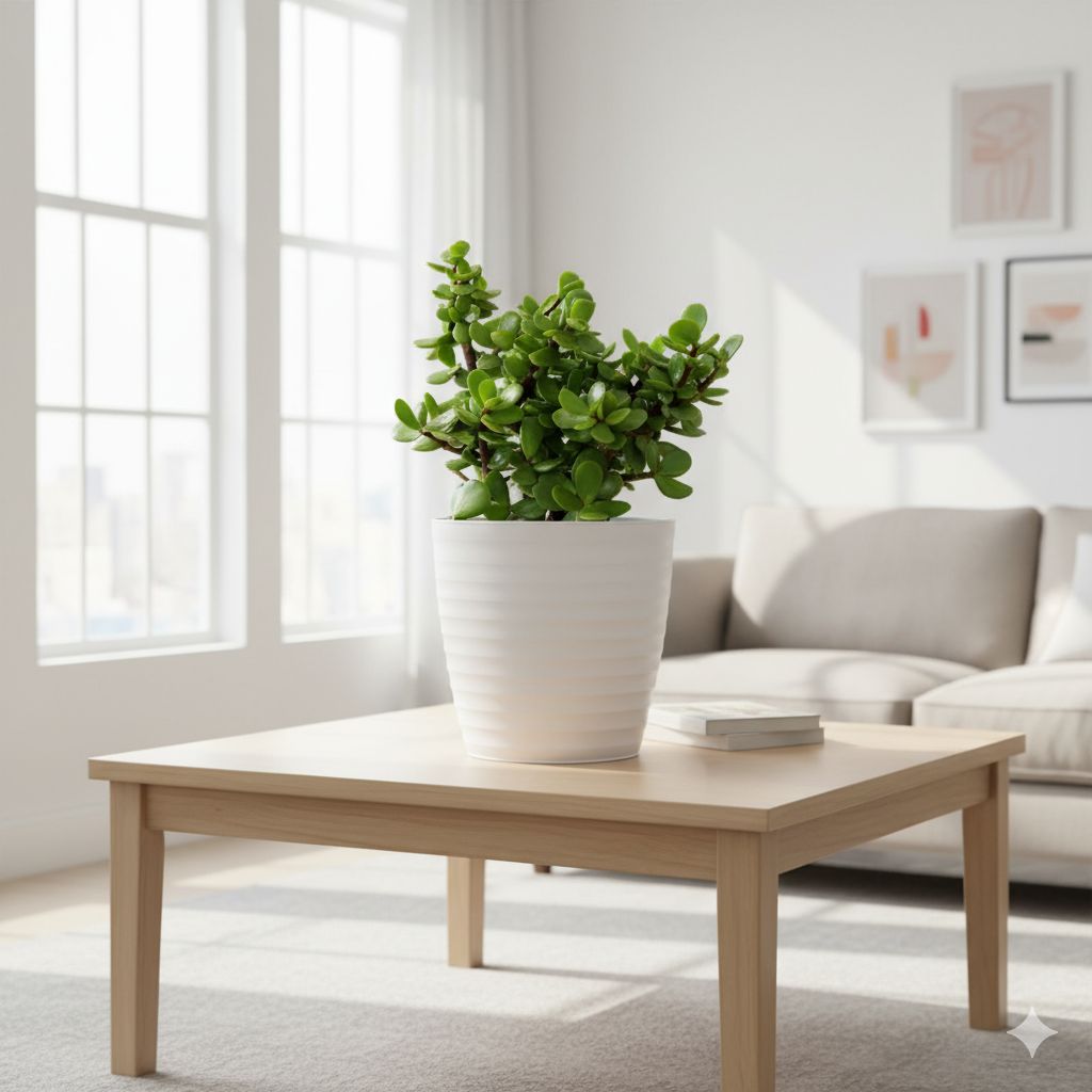 Lucky Jade in 5 Inch White Avora Premium Plastic Planter