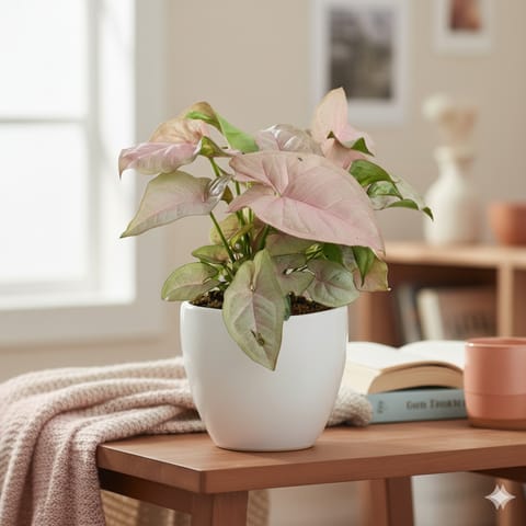 Syngonium Pink in 4 Inch Classy White Cup Ceramic Pot