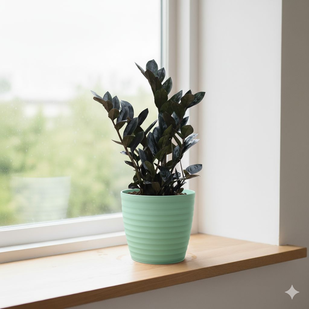 Zz Black  in 5 Inch Pastel Green Avora Premium Plastic Planter