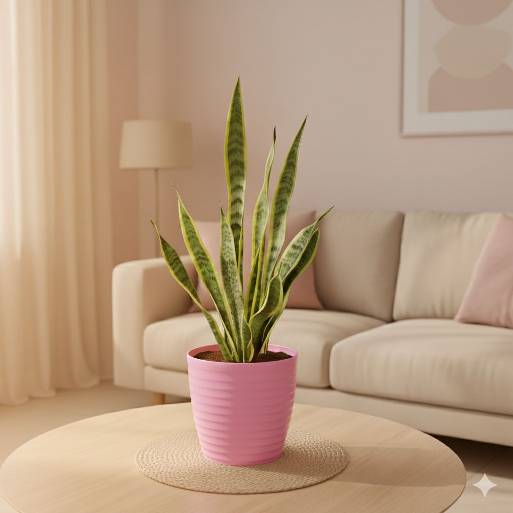 Snake Yellow Long (~1.5 Ft) in 5 Inch Candy-Blush Pink Avora Premium Plastic Planter