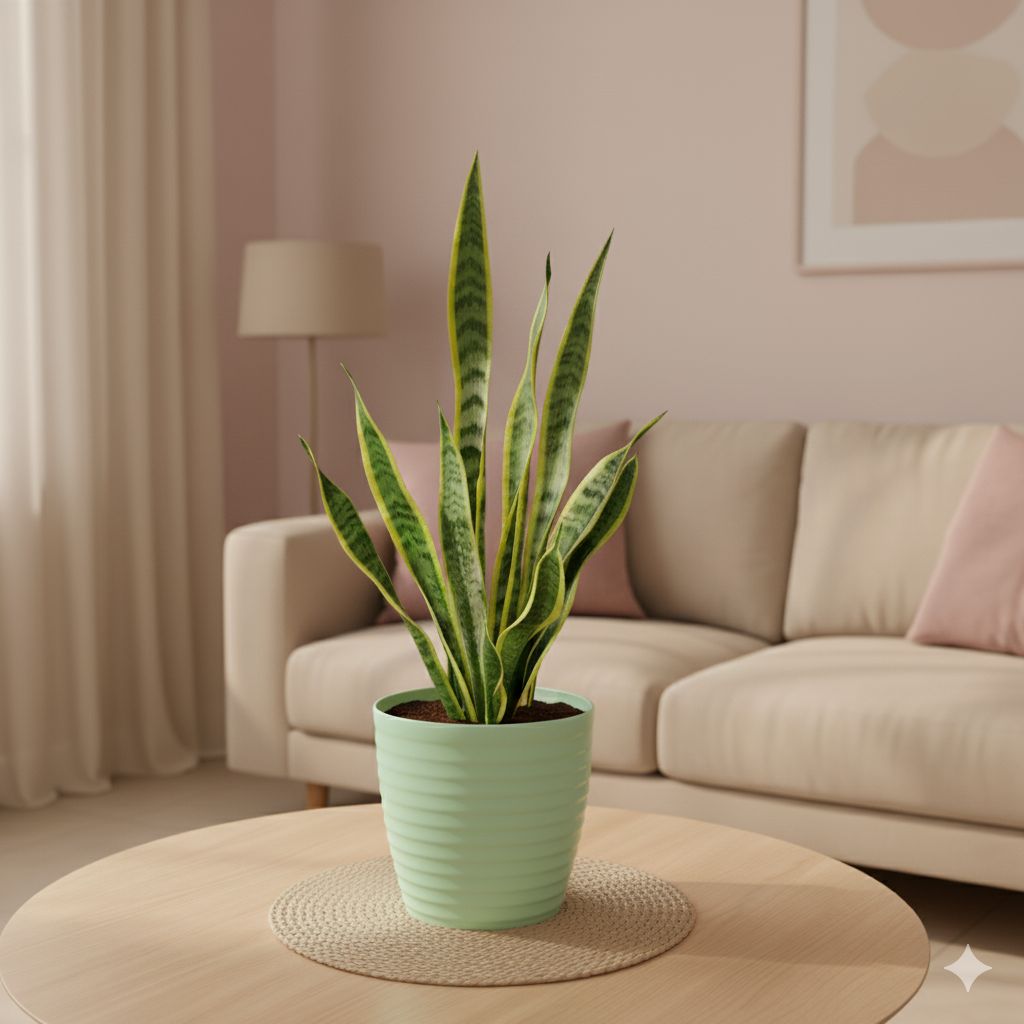 Snake Yellow Long (~1.5 Ft) in 5 Inch Pastel Green Avora Premium Plastic Planter