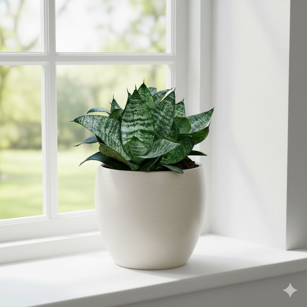 Snake Dwarf Green in 6 Inch Ceramic Pot | White Glossy Bloom Cup Ceramic Planter