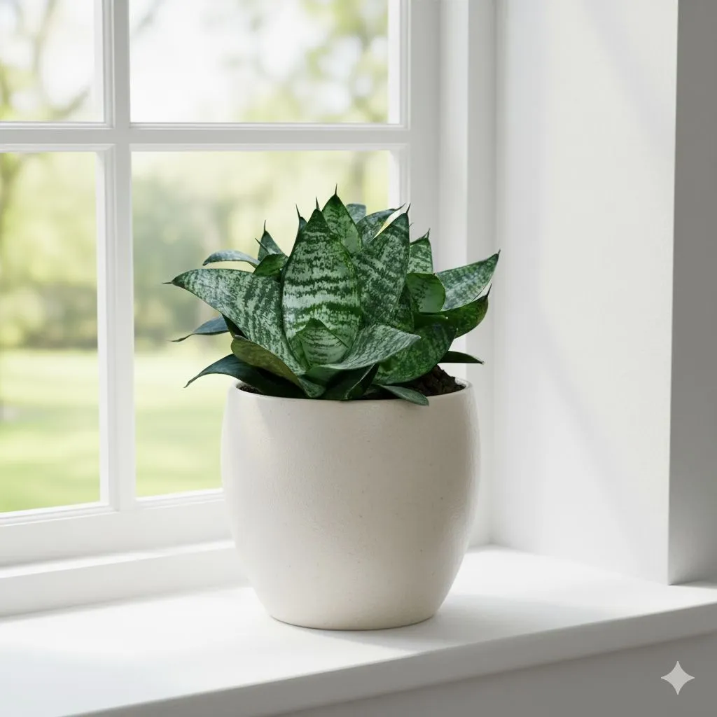 Snake Dwarf Green in 6 Inch Ceramic Pot | White Glossy Bloom Cup Ceramic Planter