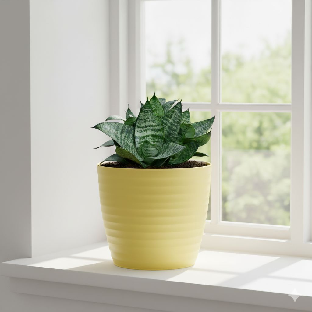 Snake Dwarf Green  in 5 Inch Bloom Yellow Avora Premium Plastic Planter