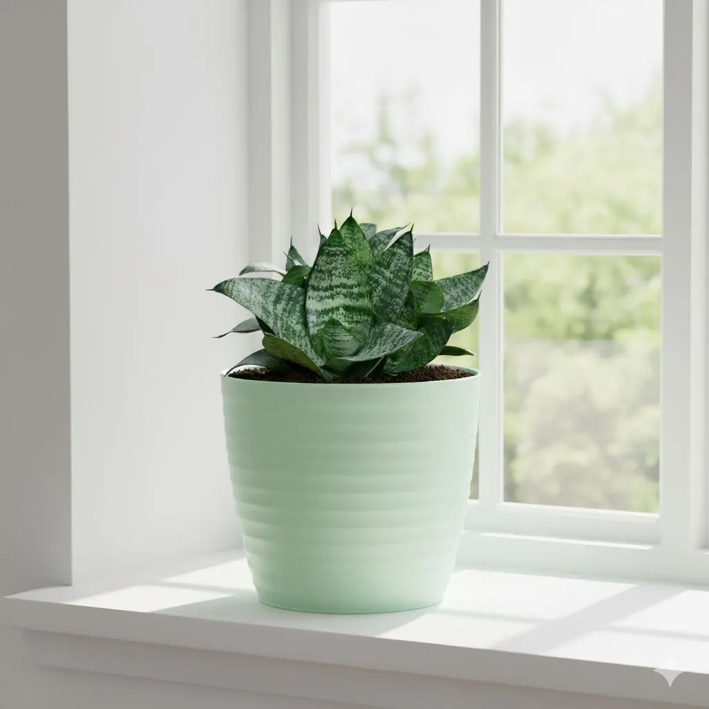 Snake Dwarf Green  in 5 Inch Pastel Green Avora Premium Plastic Planter