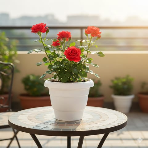 Rose Red in 8 Inch White Classy Plastic Pot