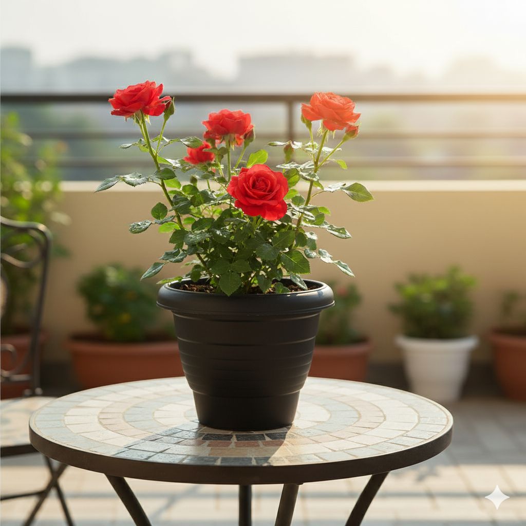 Rose Red in 10 Inch Black Classy Plastic Pot