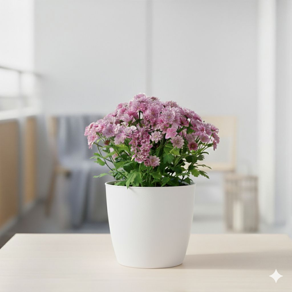 Chrysanthemum / Guldawari (any colour) in 4 Inch Classy White Cup Ceramic Pot