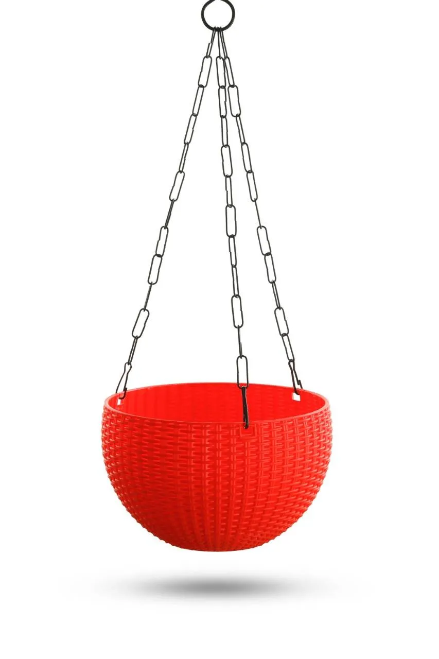 8 Inch Red Wave Weave Premium Hanging Planter