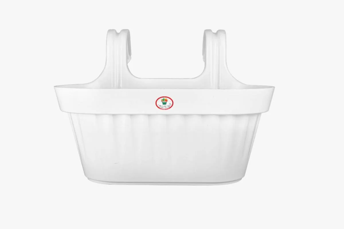 16 Inch White Twin Hook Sylvester Premium Hanging Planter