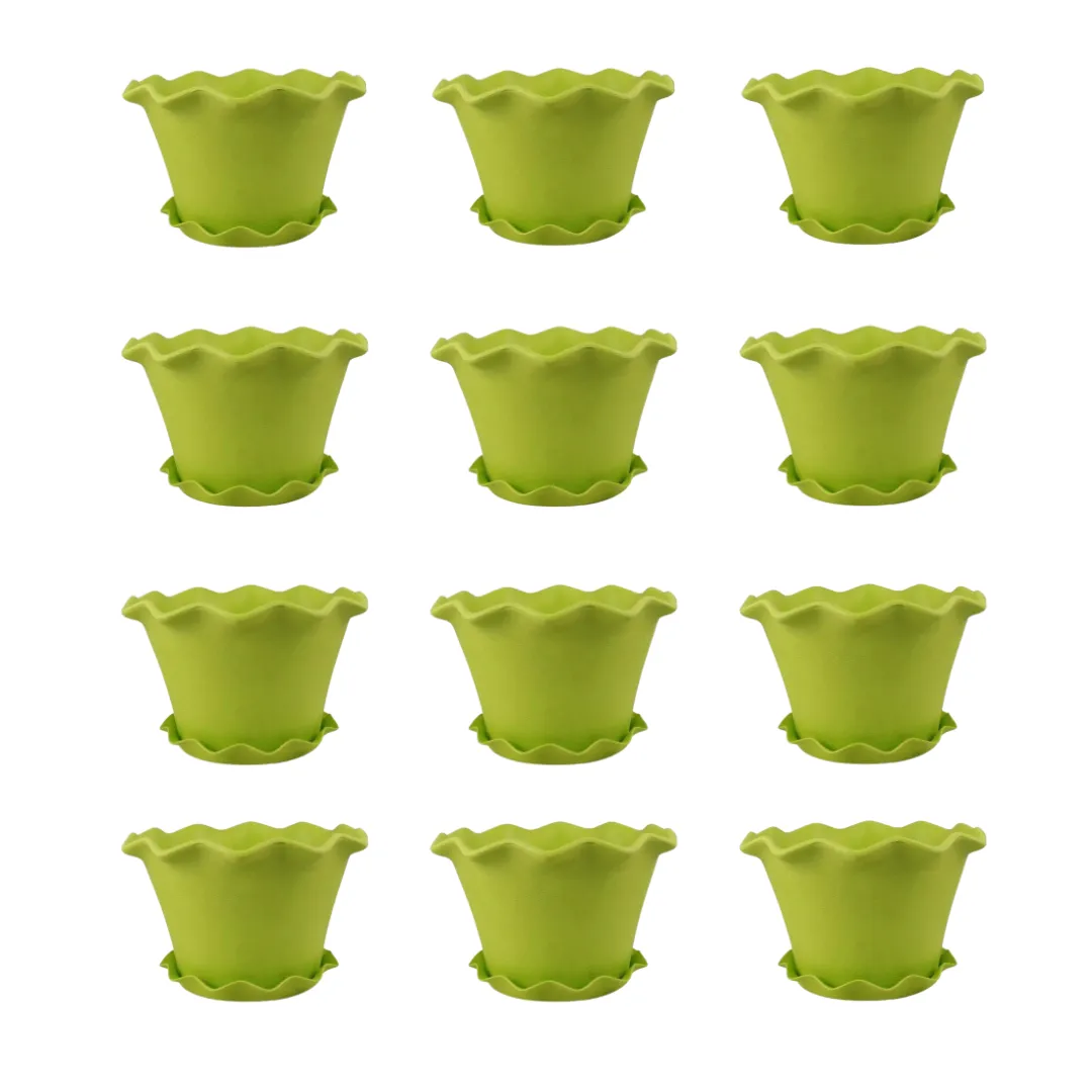 Set of 12 - 8 Inch Green Royal Bloom Premium Plastic Planter