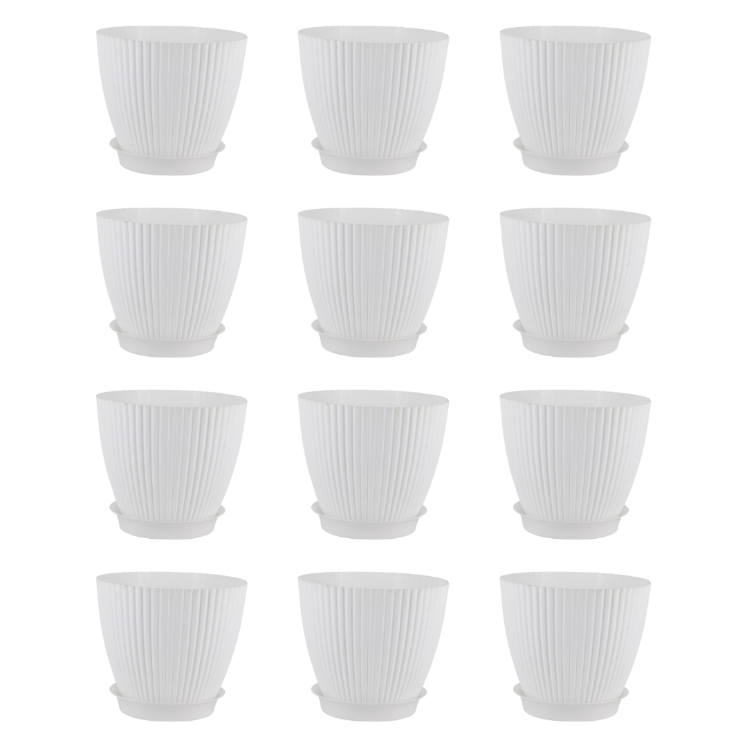 Set of 12 - 7 Inch White Royal Circle Set Premium Plastic Planter