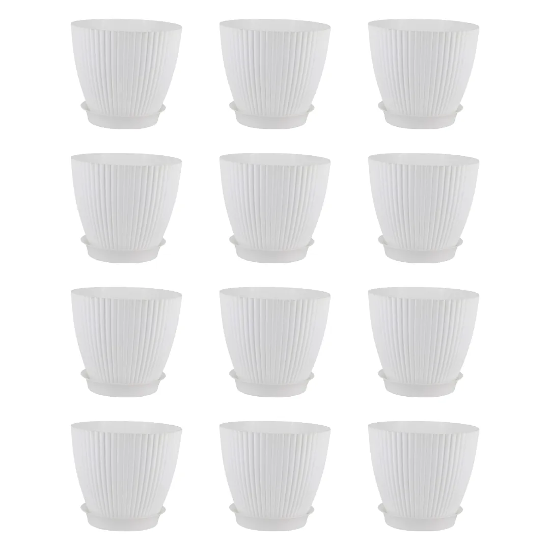 Set of 12 - 7 Inch White Royal Circle Set Premium Plastic Planter