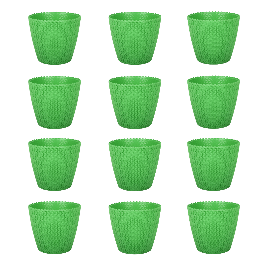 Set of 12 - 7 Inch Green Poppy Charm Premium Plastic Planter