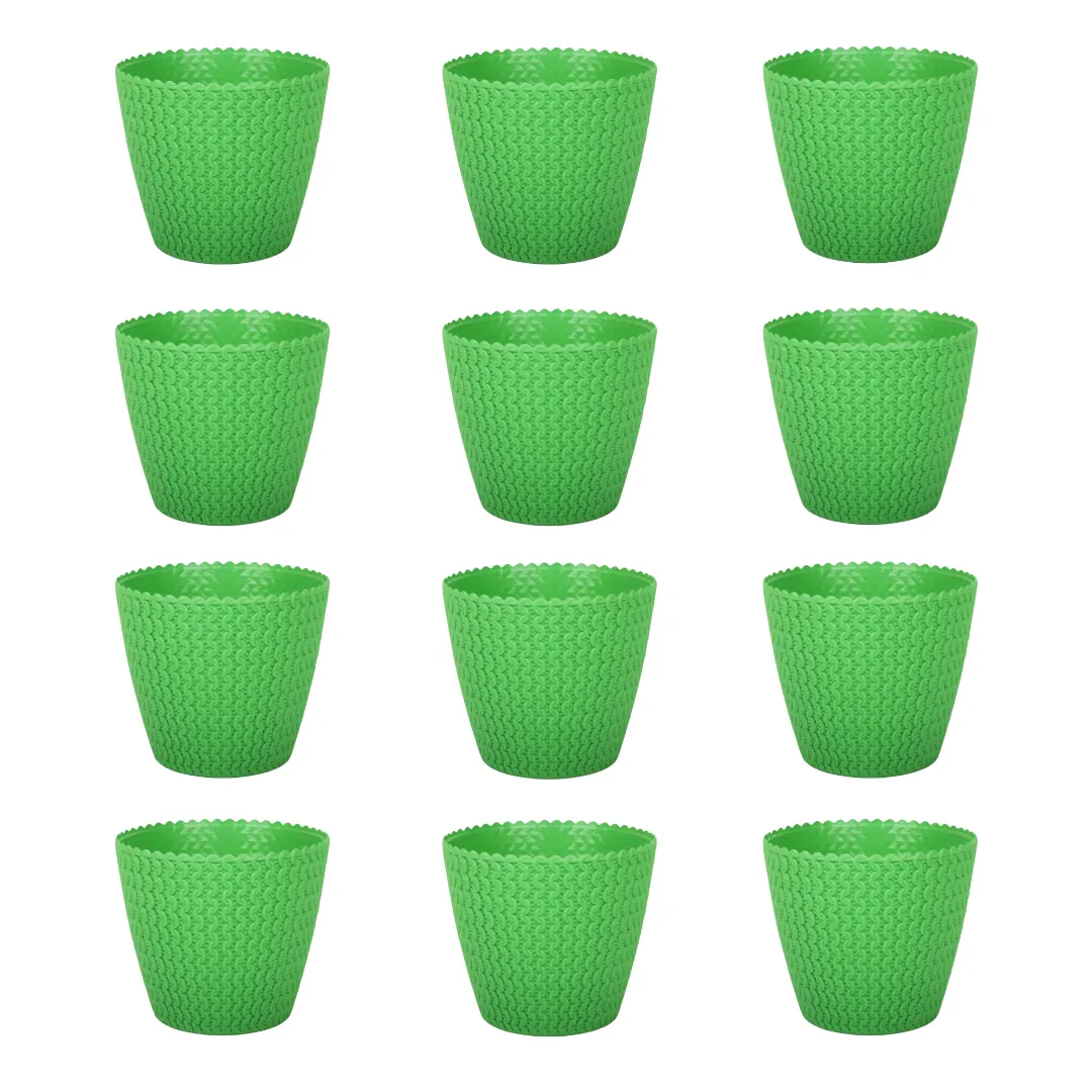Set of 12 - 7 Inch Green Poppy Charm Premium Plastic Planter