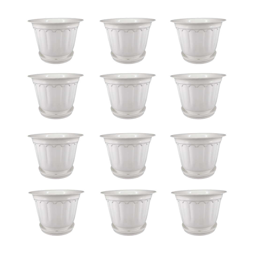Set of 12 - 8 Inch White Jasmine Guardian Premium Plastic Planter