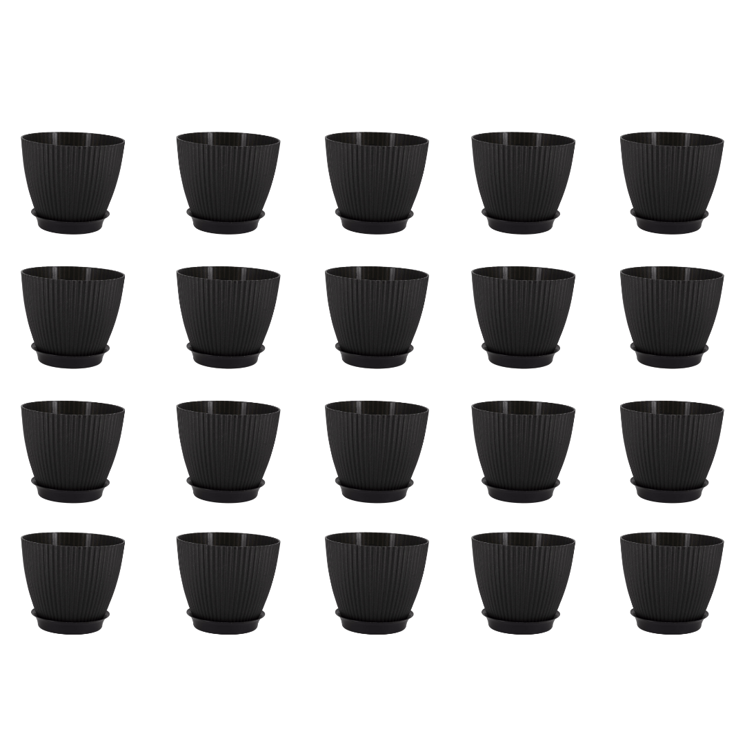 Set of 20 - 7 Inch Black Royal Circle Set Premium Plastic Planter