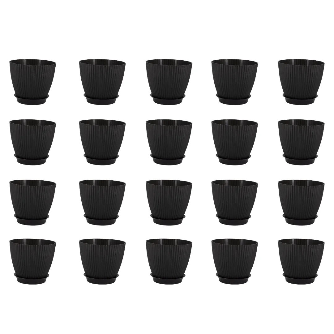 Set of 20 - 7 Inch Black Royal Circle Set Premium Plastic Planter