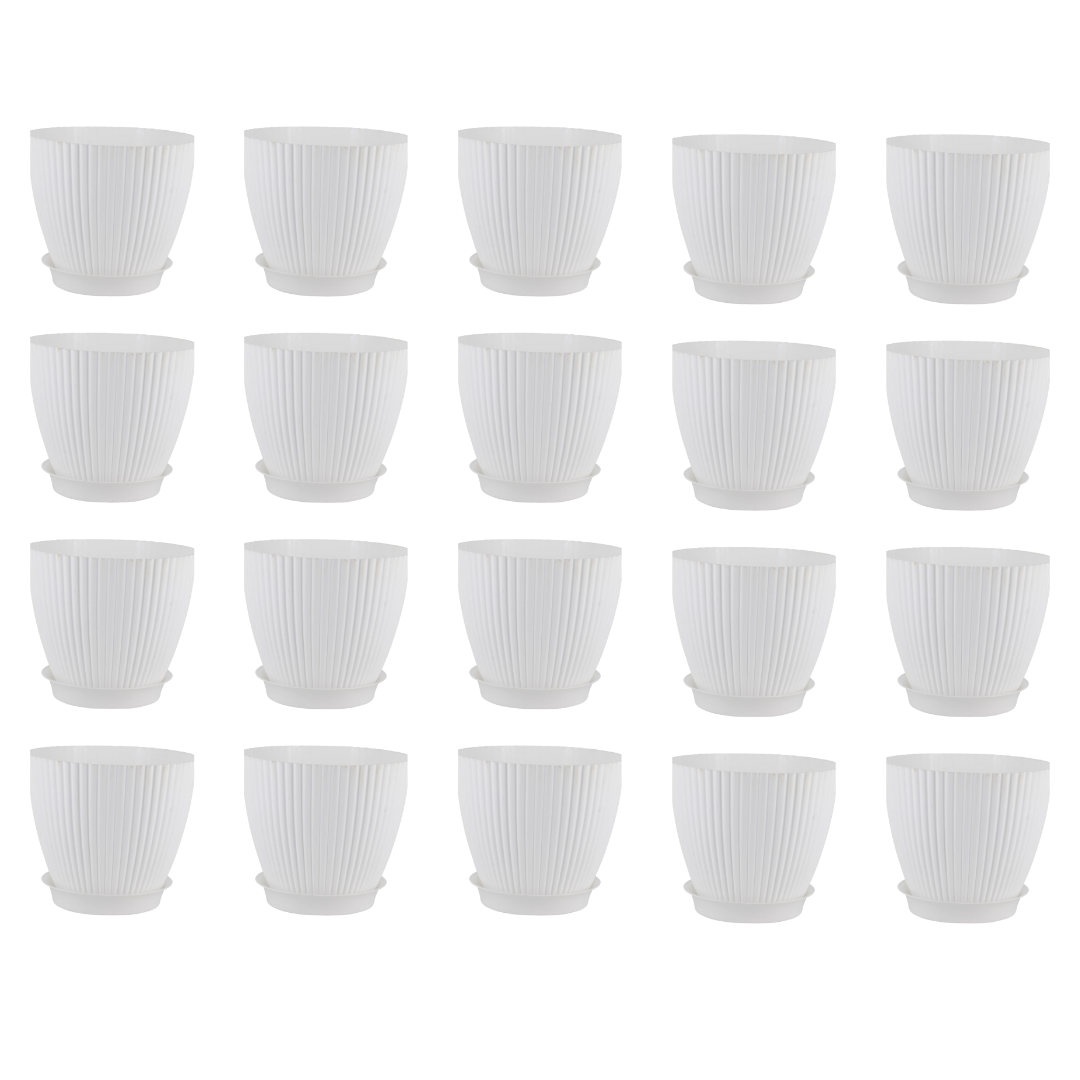 Set of 20 - 7 Inch White Royal Circle Set Premium Plastic Planter