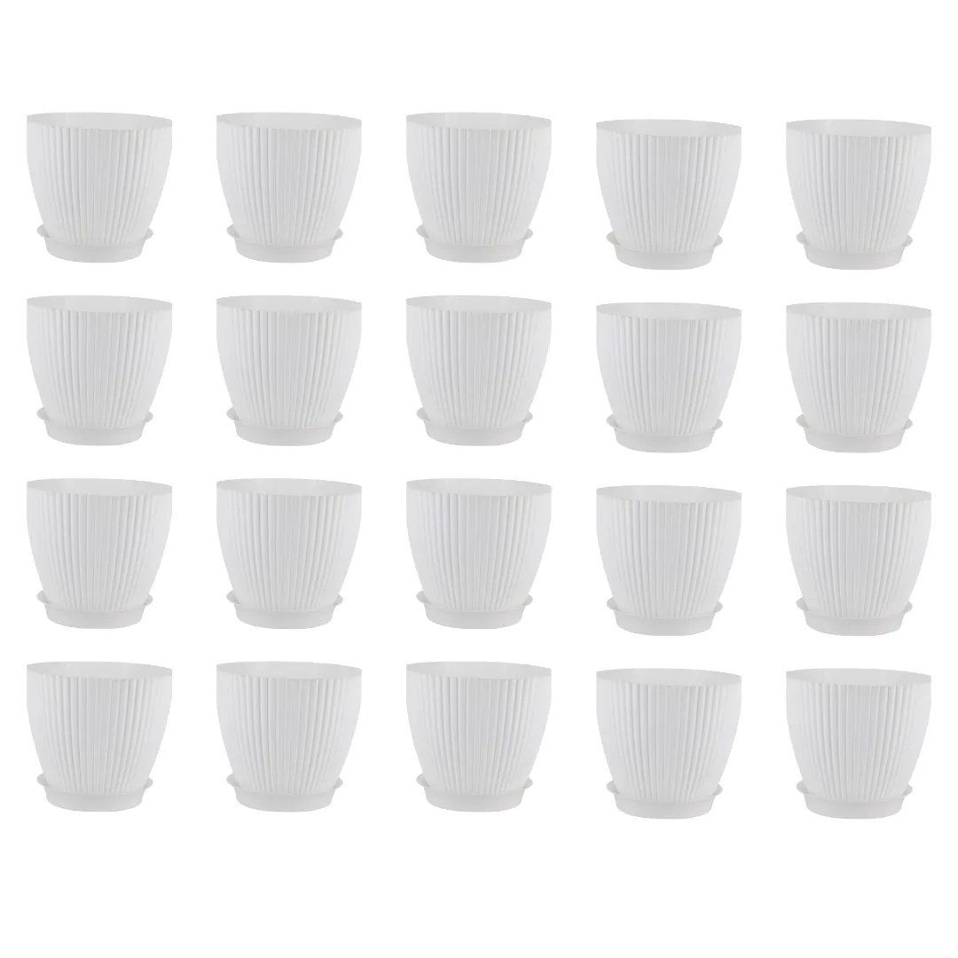 Set of 20 - 7 Inch White Royal Circle Set Premium Plastic Planter