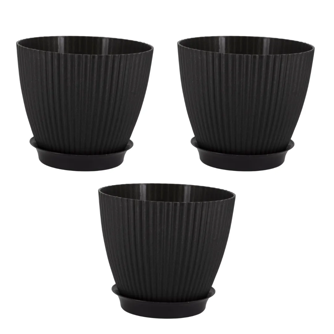 Set of 3 - 7 Inch Black Royal Circle Set Premium Plastic Planter