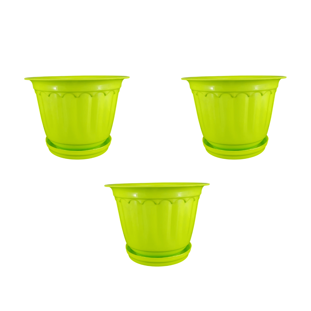 Set of 3 - 8 Inch Green Jasmine Guardian Premium Plastic Planter