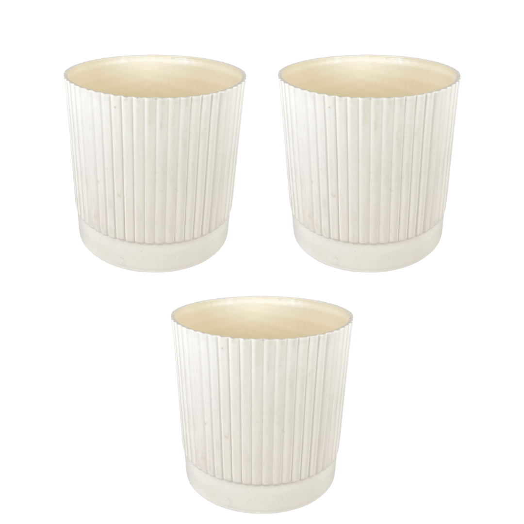 Set of 3 - 4 Inch Beige Petite Charm Premium Plastic Planter