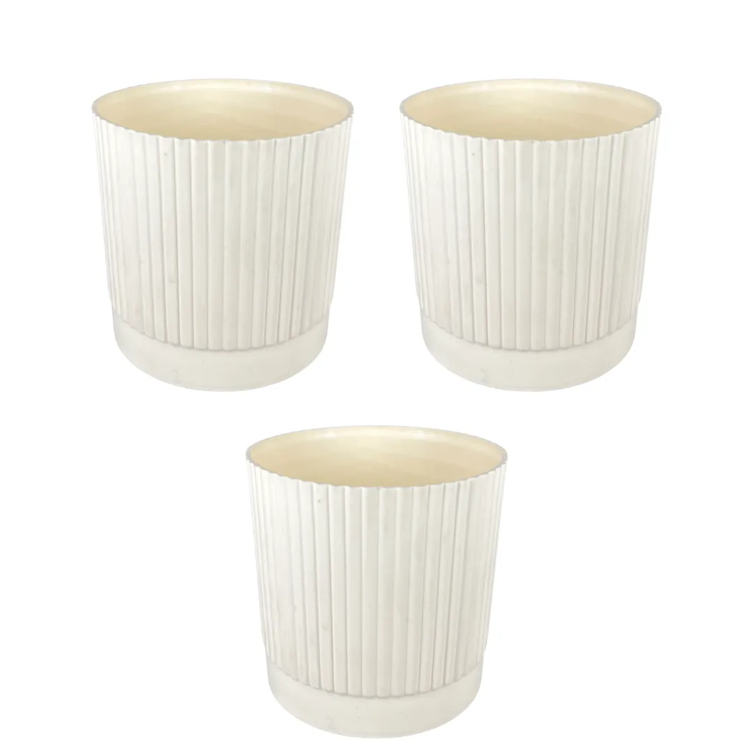 Set of 3 - 4 Inch Beige Petite Charm Premium Plastic Planter