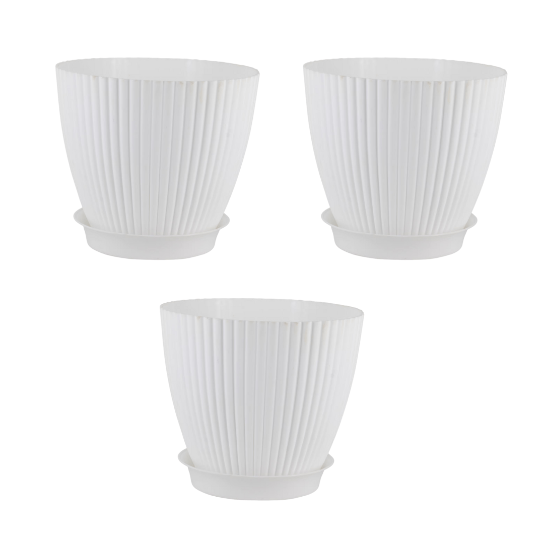 Set of 3 - 7 Inch White Royal Circle Set Premium Plastic Planter