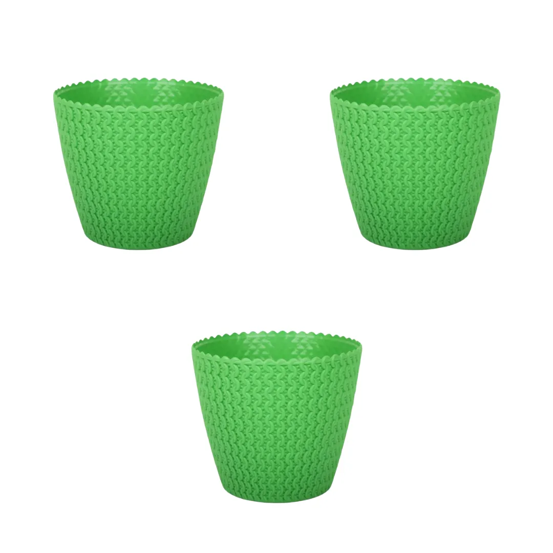 Set of 3 - 7 Inch Green Poppy Charm Premium Plastic Planter
