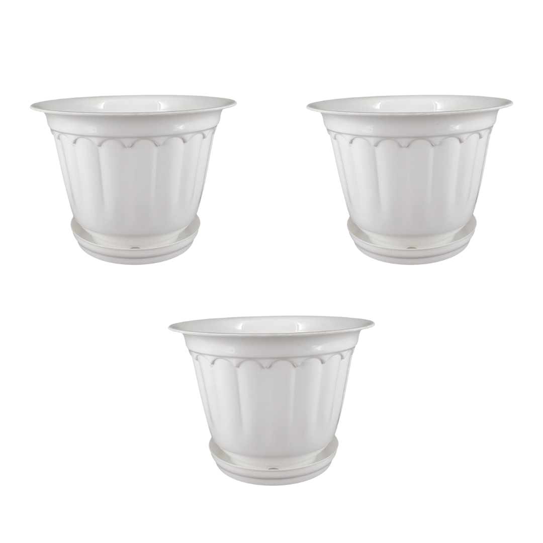 Set of 3 - 8 Inch White Jasmine Guardian Premium Plastic Planter