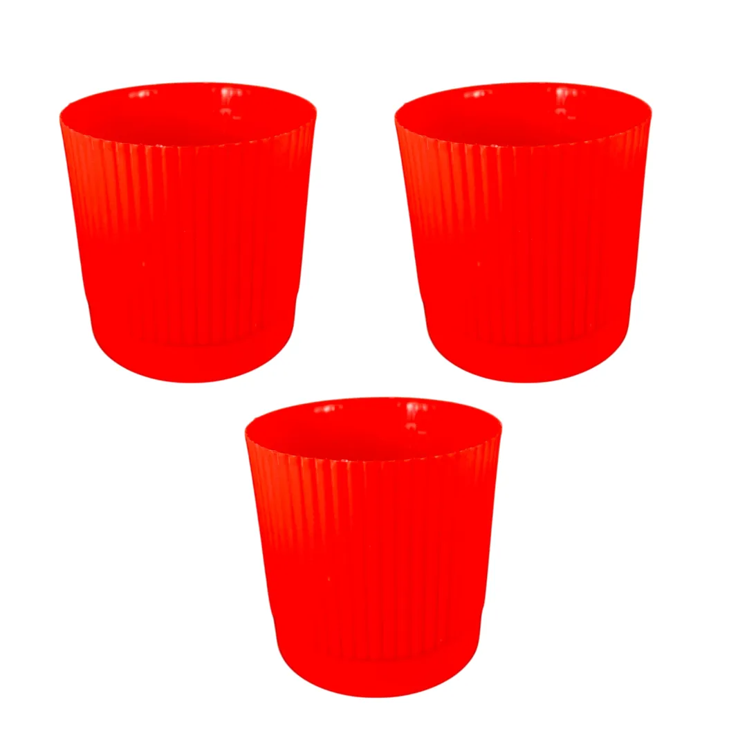 Set of 3 - 4 Inch Red Petite Charm Premium Plastic Planter